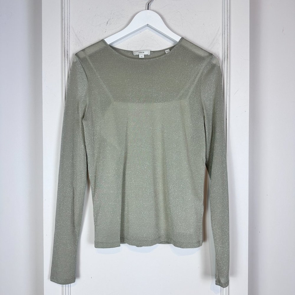 Vince. Layered Shimmer Jersey Long Sleeve Crew Neck Top